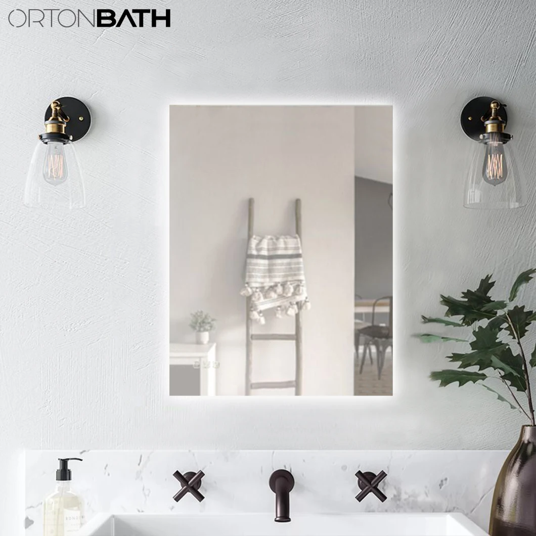 Ortonbath Floor Standing Wall Frameless Full Length Floor Dressing Mirror LED Lights Touch Sensor Switch Backlit Bathroom Mirror LED Smart Bath Makeup Mirror