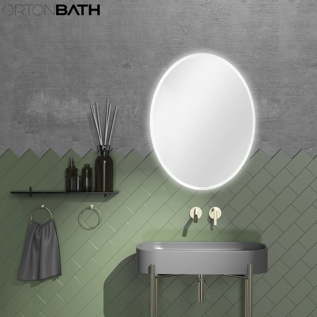 Ortonbath Floor Standing Wall Frameless Full Length Floor Dressing Mirror LED Lights Touch Sensor Switch Backlit Bathroom Mirror LED Smart Bath Makeup Mirror