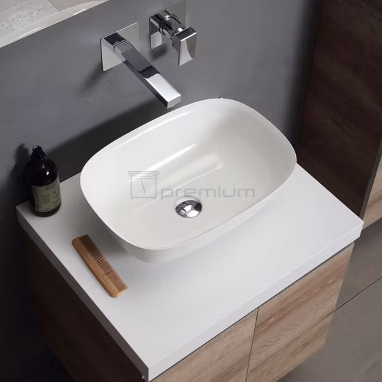 Mueble de baño de madera contrachapada con gabinete de espejo de baño y lavabo de cerámica
