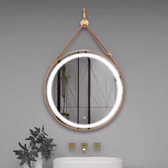 Espejo inteligente de piso redondo de maquillaje iluminado LED de lujo para baño impermeable Simple Popular