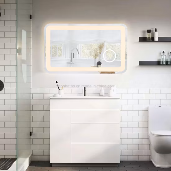 Ortonbath 28X36 Espejo de montaje en pared con atenuación moderna Espejo de baño con iluminación LED sin marco