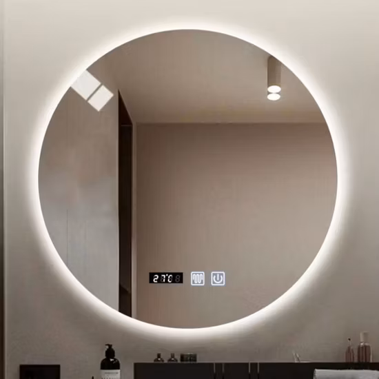 Espejos de tocador de baño cosméticos decorativos modernos Espejo colgante de pared con marco de aluminio negro Muebles Espejo Espejo LED