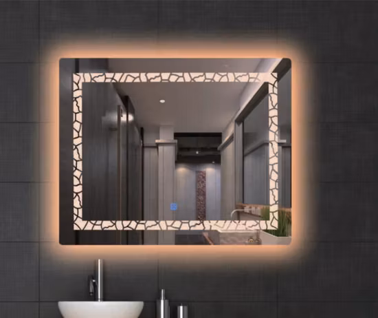 Espejo de cristal de baño LED de fábrica de espejo de sensor táctil de desempañador de plata antigua al por mayor